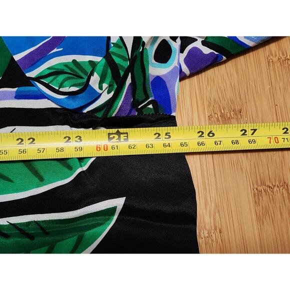 Bob Mackie Wearable Art Silk Shirt Green Blue Cat Parrot Monkey Print 1X PLUS - Picture 5 of 11